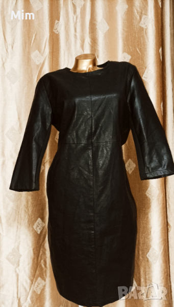 М/ L Черна рокля от кожа и стегнато трико с дълъг ръкав, снимка 1