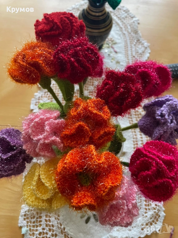 Плетени цветя на мама ръчно на 1 кука роза лилиум лале, снимка 1