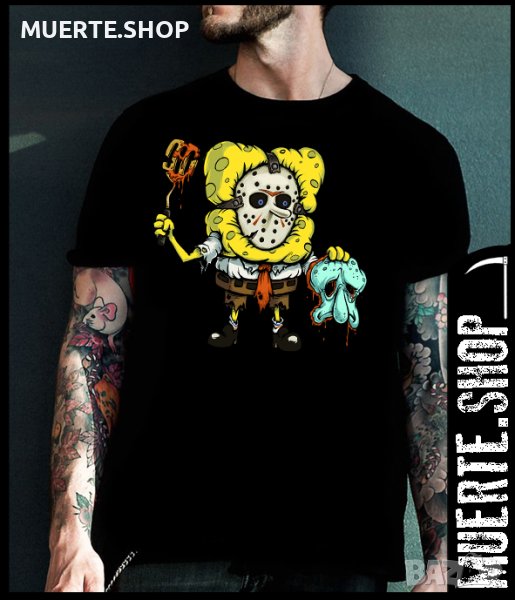 Черна тениска с щампа SPONGEBOB JASON, снимка 1