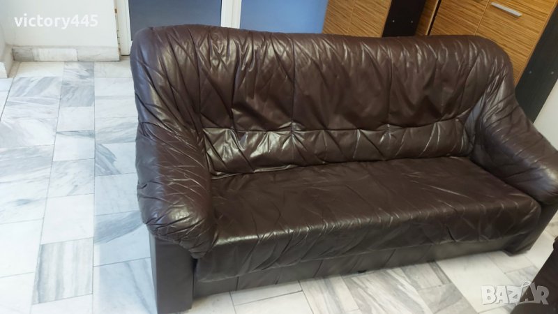 Кожена гарнитура от естествена кожа и масичка, снимка 1