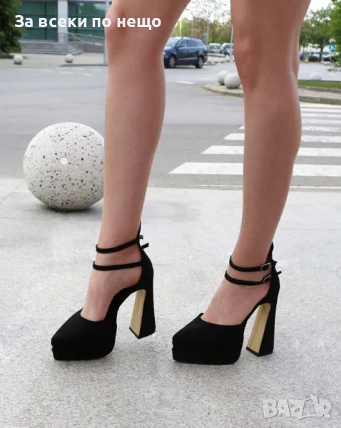 Дамски Черни Сандали На Ток - Велур Код D1755, снимка 1