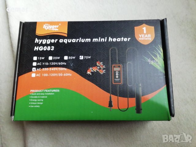 hygger Нагревател за малък аквариум Betta, потопяем 75 W,подходящ за сладководни резервоари до 60 L , снимка 7 - Аквариуми - 44507622