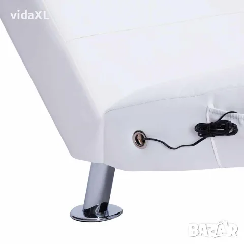 vidaXL Масажираща кушетка с възглавница, бяла, изкуствена кожа, снимка 7 - Кушетки - 56146498