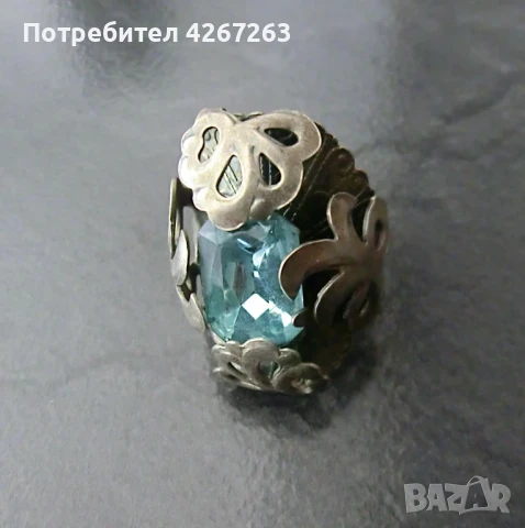 Ретро пръстен със син кристал, регулируем, снимка 2 - Пръстени - 50986241