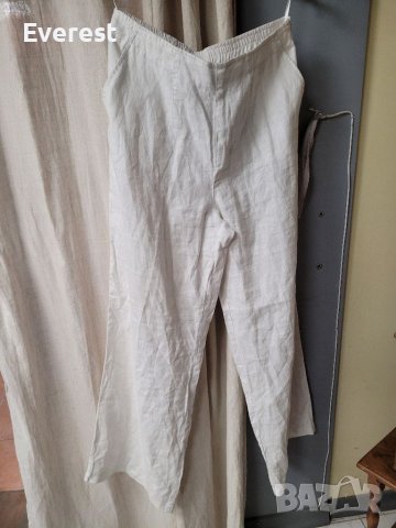 Бял ЛЕНЕН панталон,широки крачоли,висока талия- 44/46 , снимка 8 - Панталони - 40709817