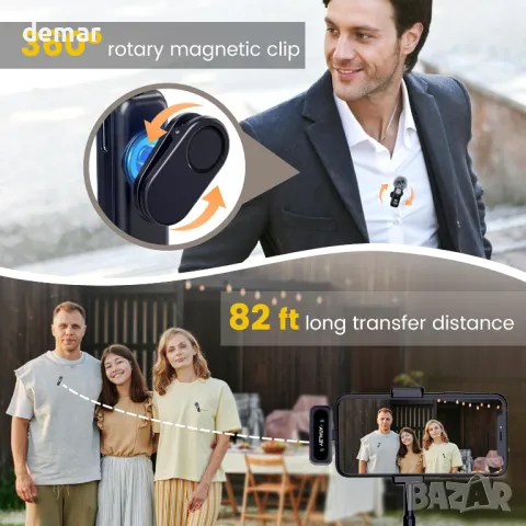 YEJATA Безжичен микрофон с цифров дисплей за батерията - 2 броя USB-C мини микрофон, снимка 6 - Микрофони - 50420077