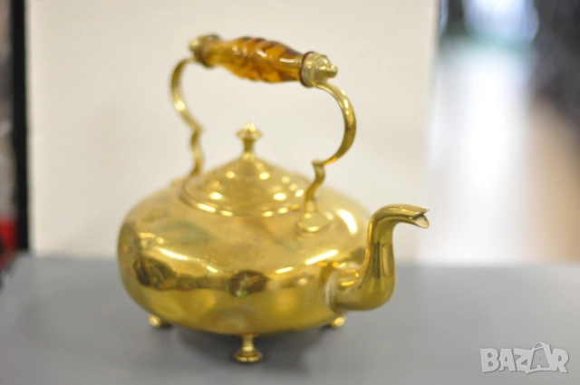 Месингов чайник с поставка, снимка 4 - Декорация за дома - 52856815