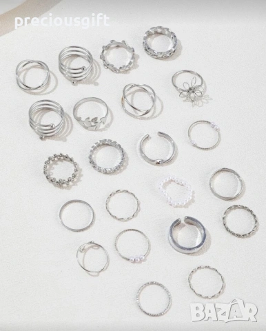 Комплект бижута - 22 броя пръстени, налични в цвят сребро или злато, снимка 3 - Пръстени - 53071118