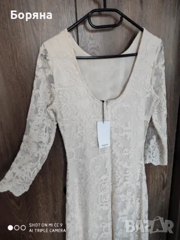 Mango нова с етикет дълга рокля екрю дантела, снимка 9 - Рокли - 49075917