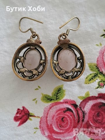 Ретро обеци с розов кварц, снимка 6 - Антикварни и старинни предмети - 42288989