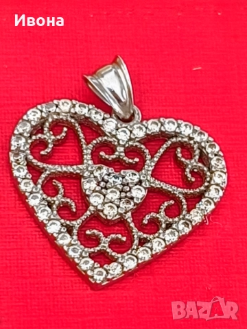 Сребърна висулка сърце, снимка 2 - Колиета, медальони, синджири - 52521733