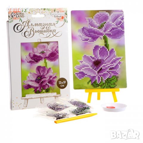 3374 Диамантен гоблен Лилави цветя/Пеперуда