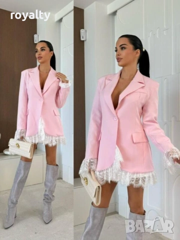 Дамско розово елегантно сако с дантела