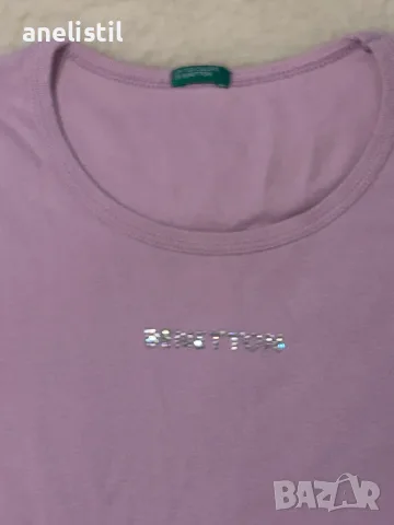 💜 Дамска блуза Benetton с камъчета – нежно лилава, снимка 2 - Блузи с дълъг ръкав и пуловери - 55772984
