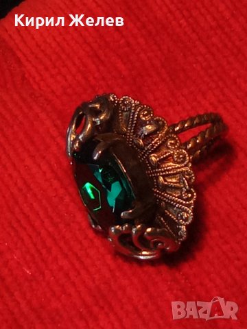 СТАР СКЪПОЦЕНЕН РЕТРО МЕДЕН ПОСРЕБРЕН ПРЪСТЕН с ОГРОМЕН ЮВЕЛИРНО ФАСЕТИРАН НАТУРАЛЕН ПЕРИДОТ 74201, снимка 2 - Антикварни и старинни предмети - 36772027