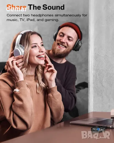 SUNITEC самолетен Bluetooth 5.3 адаптер за споделяне на аудио към 2 слушалки, снимка 2 - Друга електроника - 49793637