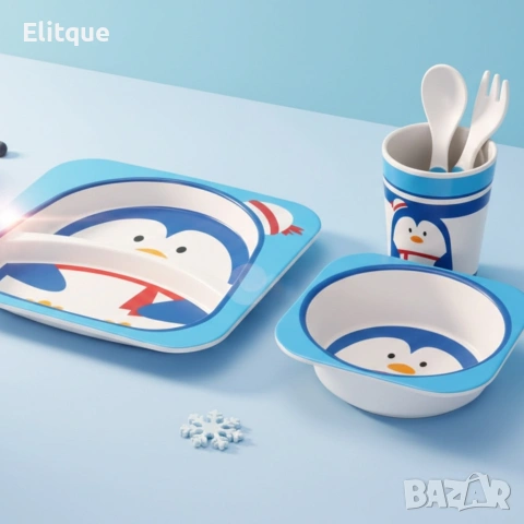 Детски комплект за хранене 5 части Cheffinger – чиния, купичка, чаша, лъжица и вилица