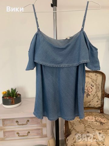 Дамски топ от мек деним в размер 38, М, снимка 3 - Корсети, бюстиета, топове - 44670360