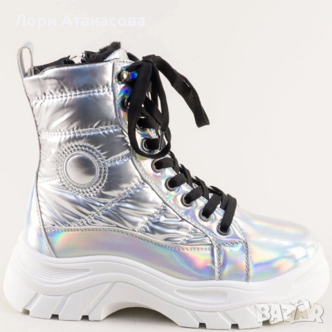Дамски зимни апрески в сребрист преливащ цвят., снимка 2 - Дамски ботуши - 52215255