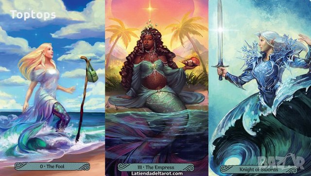 78 таро карти: Mermaid Tarot & Chrysalis Tarot & Ethereal Visions Tarot, снимка 7 - Карти за игра - 33780267