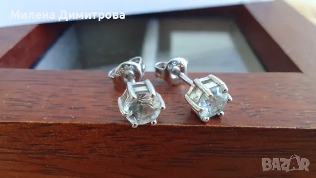Сребърни обеци с естествен бял Топаз , снимка 7 - Обеци - 48278086