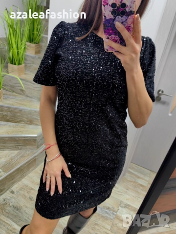 Рокля с пайети черна, снимка 3 - Рокли - 52710882