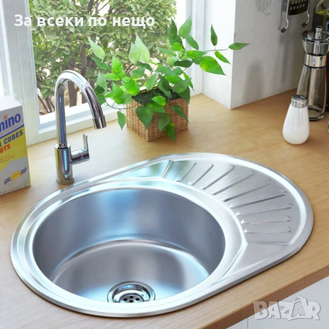 Кухненска мивка с цедка и сифон, овална, неръждаема стомана Код P959, снимка 3 - Мивки - 51112849