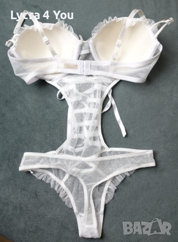 80C M-mala снежно бяло луксозно тюлено боди прашка с перли и камъни на презрамките, снимка 3 - Бельо - 41388042