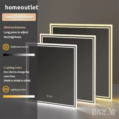 ПРОМОЦИЯ Стенно огледало с LED осветление и квадратна форма LUVODI XMR-Z18-816-EU, снимка 7 - Огледала - 49677263