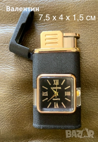 Газова ветроустойчива запалка с часовник. 4 цвята. Подарък. Сувенир., снимка 2 - Запалки - 52846876