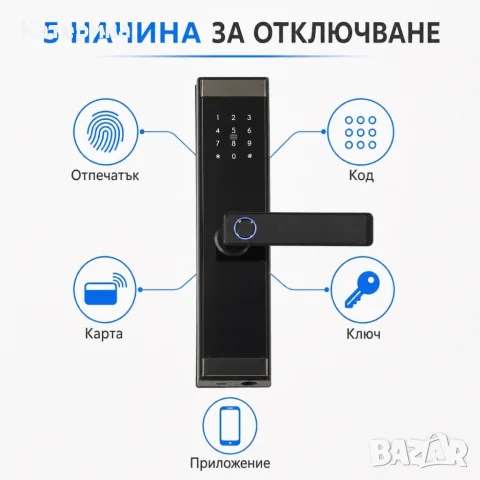Смарт електронна брава за врата с код, отпечатък, карта и Bluetooth, снимка 4 - Заключващи механизми, брави и катинари - 56323480