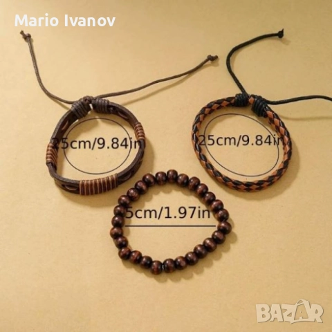 Комплект ръчен мъжки часовник с три гривни – стилен аксесоар за всеки повод, снимка 3 - Дамски - 52847315