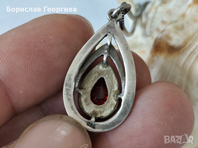 Сребърно колие с медальон с рубин, снимка 4 - Колиета, медальони, синджири - 51577869