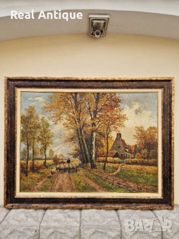 Уникална голяма антикварна белгийска картина масло върху платно , снимка 2 - Картини - 50979142