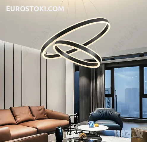 Луксозен LED полилей LAMPLAY, модерна LED висяща лампа 65W, голяма таванна лампа с дистанционно, снимка 9 - Полилеи - 56203126