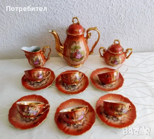 Комплект за кафе от 15 части Баварски порцелан 24 карата злато, снимка 2 - Сервизи - 47656838