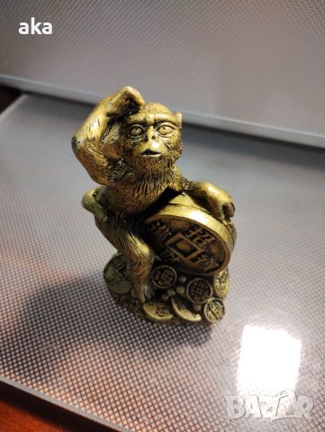 Фън Шуй маймунка с късметлийска монета и късчета за пари, просперитет, златна статуетка, снимка 3 - Други - 41821790