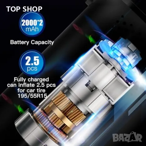 Нова Бърза преносима помпа с LED и LCD дисплей 150PSI Компресор за гуми, снимка 5 - Друга електроника - 49249833