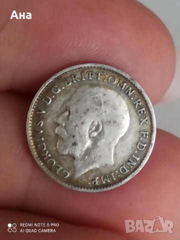 3 пенса 1919 г сребро Великобритания , снимка 3 - Нумизматика и бонистика - 41574129