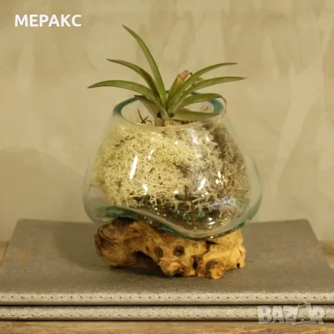Разтопено стъкло върху дърво – малка ваза