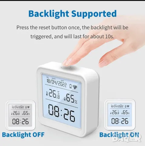 Tuya Smart/Smart Life WiFi Сензор за температура и влажност с дисплей и LED-подсветка, снимка 3 - Друга електроника - 48119607