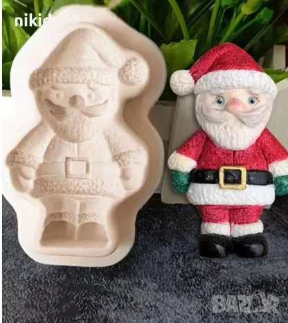 Изправен Дядо Коледа силиконов молд форма фондан шоколад украса декор торта гипс и др фигурка, снимка 2 - Форми - 47781129