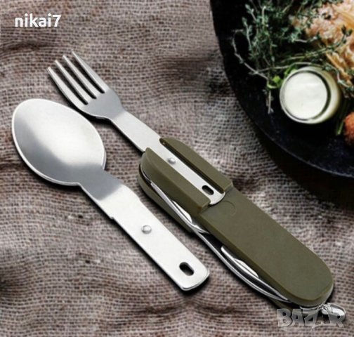 Джобен нож с прибори за хранене 7в1 преносим комплект кальо за колан, снимка 9 - Ножове - 41770524