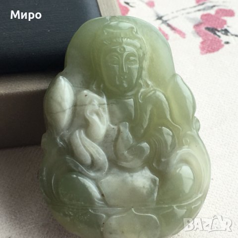 НЕФРИТ МЕДАЛЬОН ВИСУЛКА ТАЛИСМАН АМУЛЕТ ГУАНИН GuanYin, снимка 1 - Колиета, медальони, синджири - 40952569