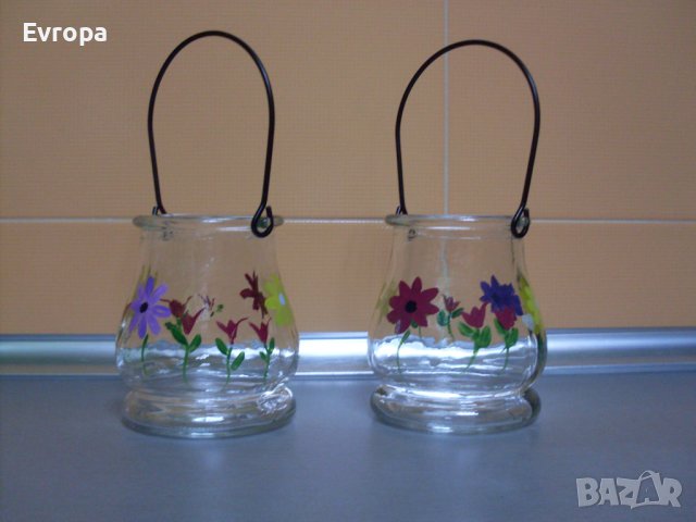 Комплект стъклени фенери- 2броя., снимка 1