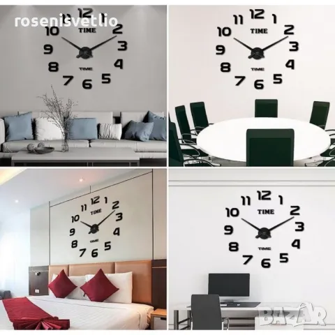 3D светещ стенен часовник,Направи си сам, Декорация за стена, 120см, снимка 3 - Стенни часовници - 49273146
