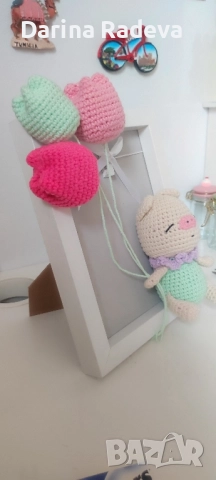 Рамка Прасенце с балони-Амигуруми, снимка 6 - Играчки за стая - 52309053