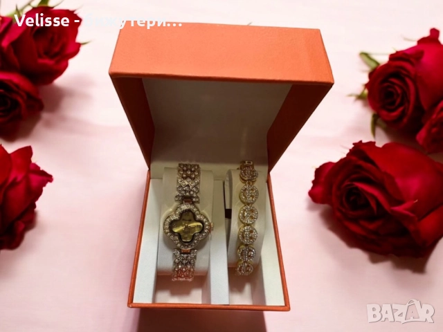 Комплект часовник + гривна – Луксозен стил с камъни Налични 5 варианта , снимка 6 - Бижутерийни комплекти - 52921533