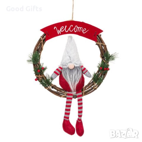 Коледен венец с Коледен Гном, 30см Welcome