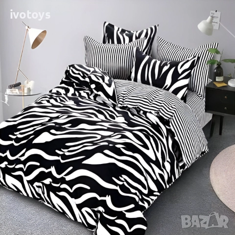 Двулицево спално бельо с ластик, 6 части - Модел WS18153, снимка 1